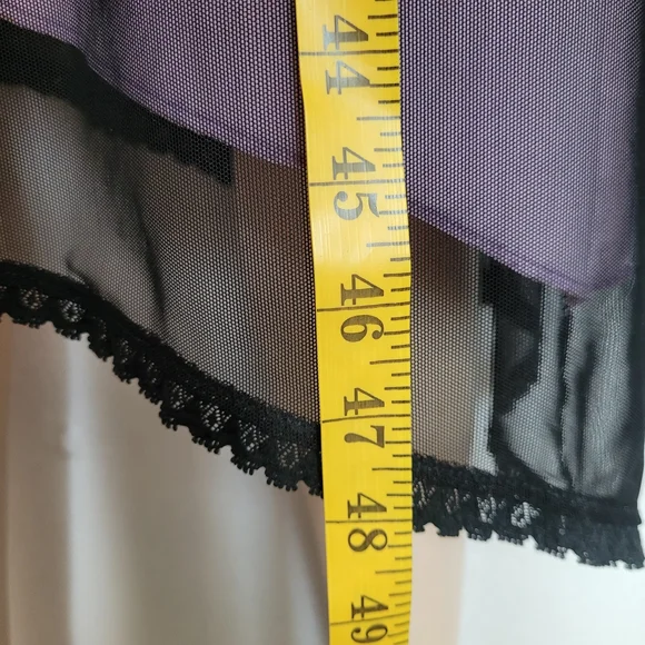 Vintage 90s Whimsigoth Lilac Slip Dress Black Mesh Overlay Asymmetrical Large - Picture 14 of 15